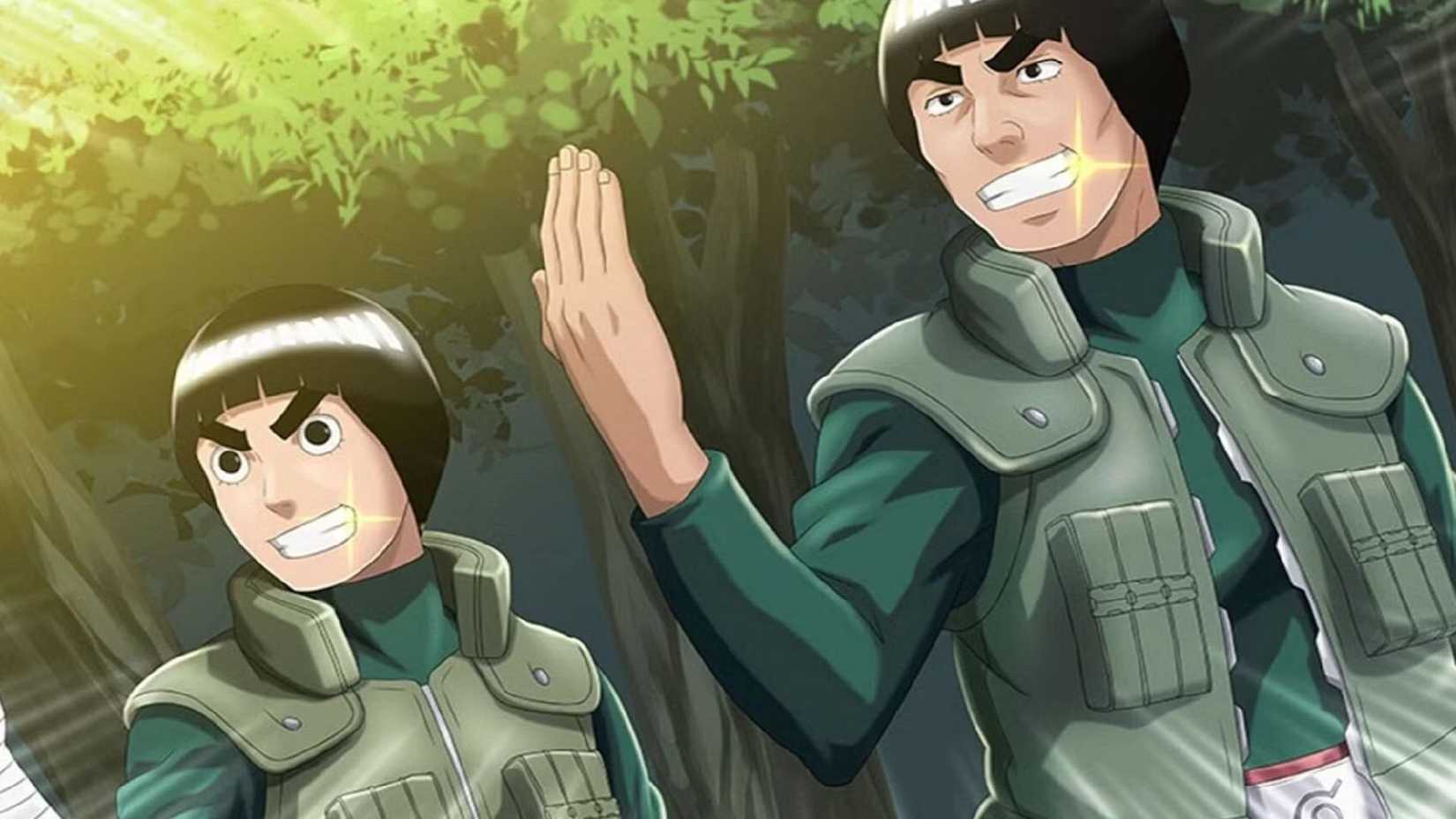 Rock Lee and Might Guy doing their combat pose in Naruto Shippuden