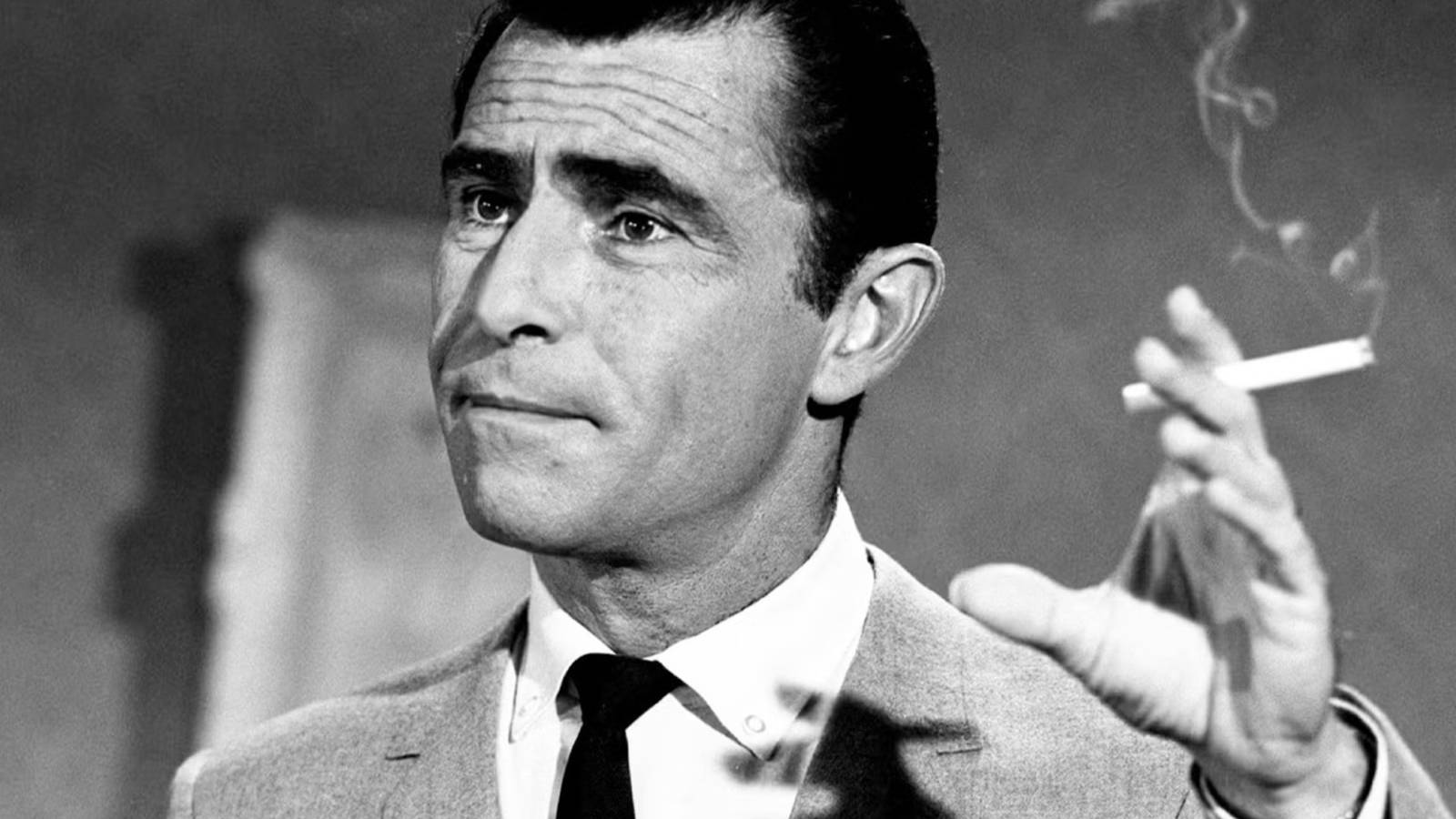 Rod Serling from Twilight Zone smoking a cigarette