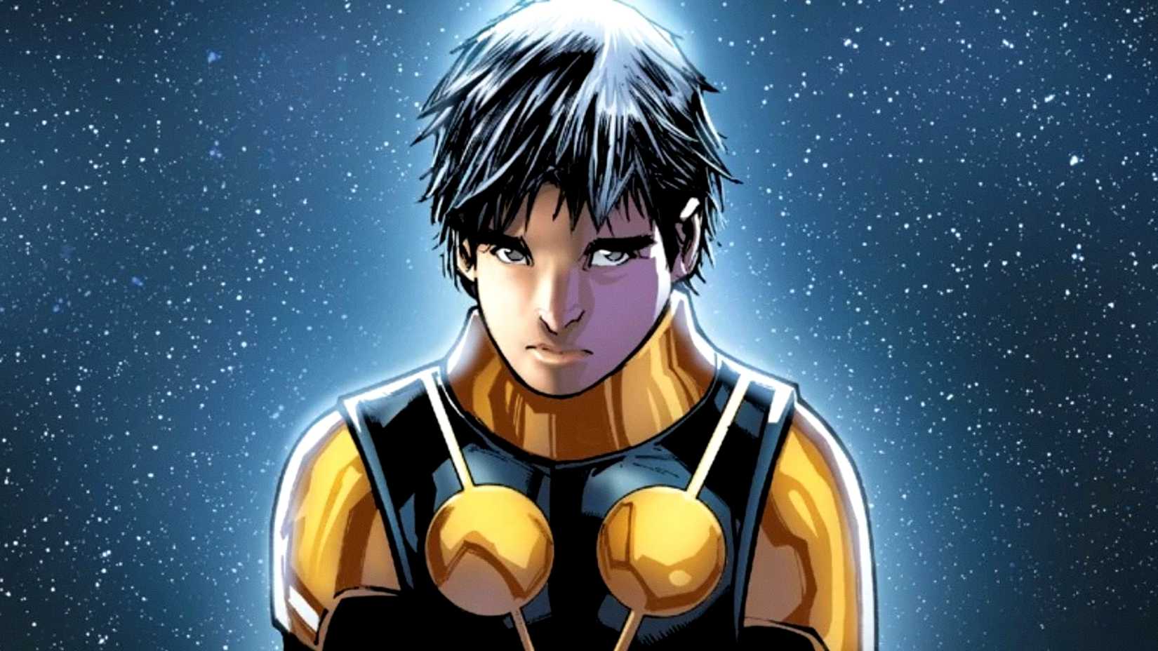 Sam Alexander takes his helmet off in outer space in Nova comic cover