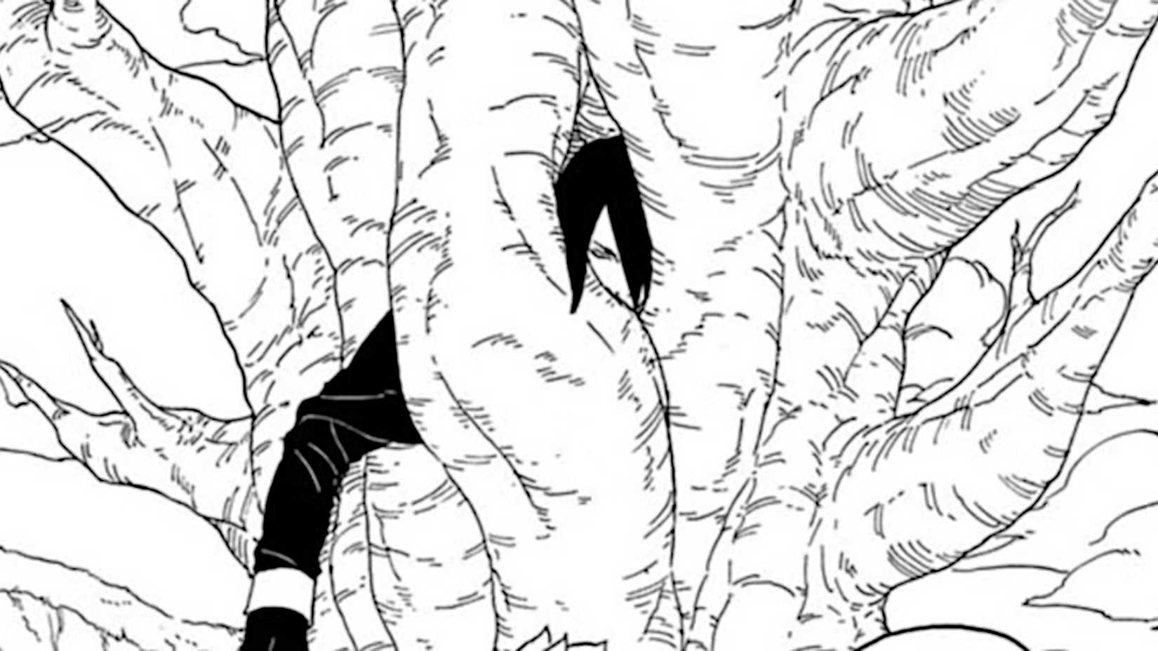 Sasuke Uchiha trapped in a tree in Boruto Two Blue Vortex chapter 4