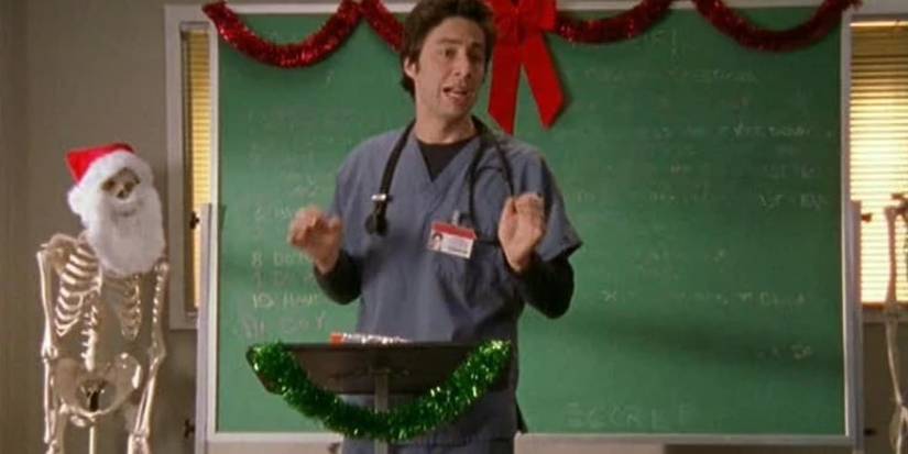 J.D. em frente a um quadro em Scrubs