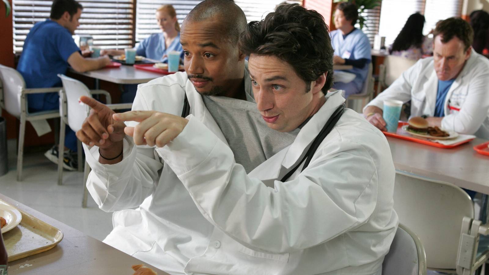 Donald Faison as Turk and Zach Braff as J.D. on Scrubs
