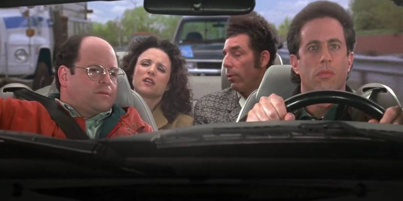 George, Elaine, Kramer e Jerry dirigindo em Seinfeld