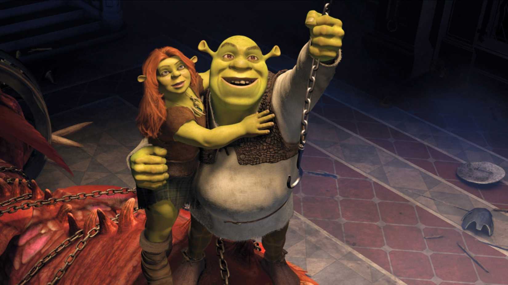 Shrek e Fiona escapam por uma corrente em Shrek Para Sempre