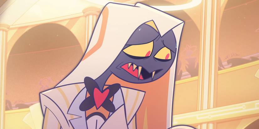 Sir Pentious com aparência angustiada no Céu em Hazbin Hotel, temporada 2, episódio 2.