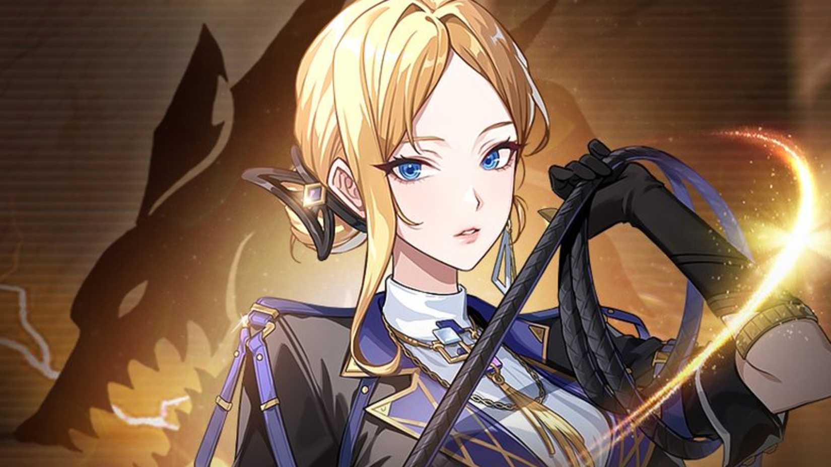 Solo Leveling Arise's Laura Walker holding a whip as light sparkles around her.