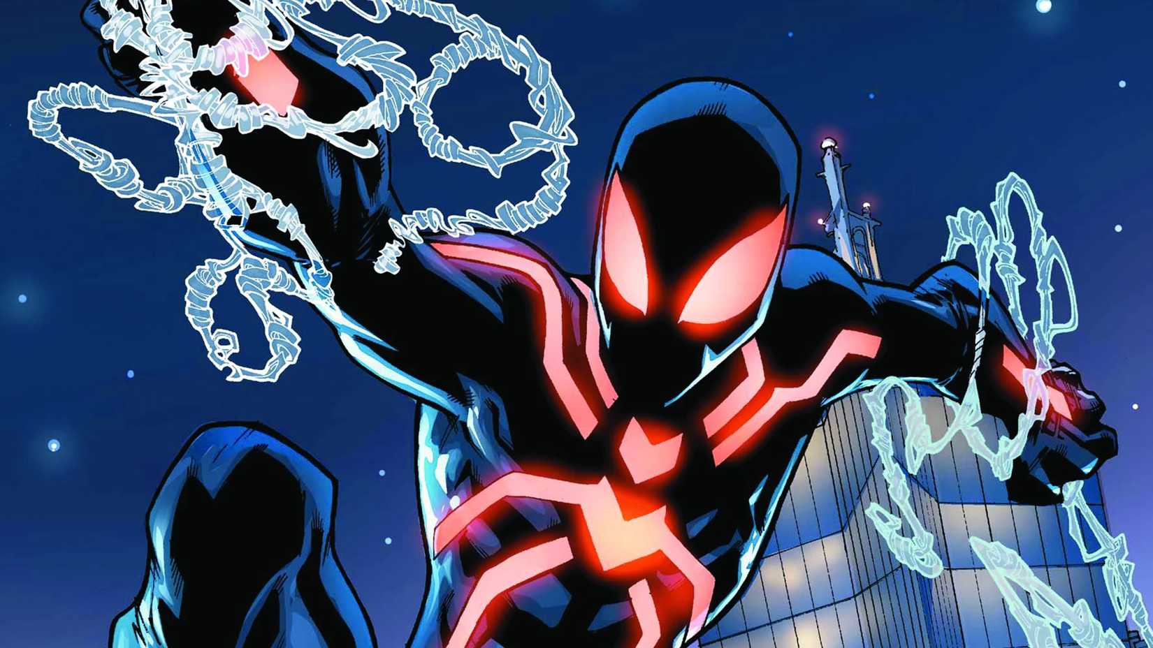 Spider-Man in his first stealth suit in the comics