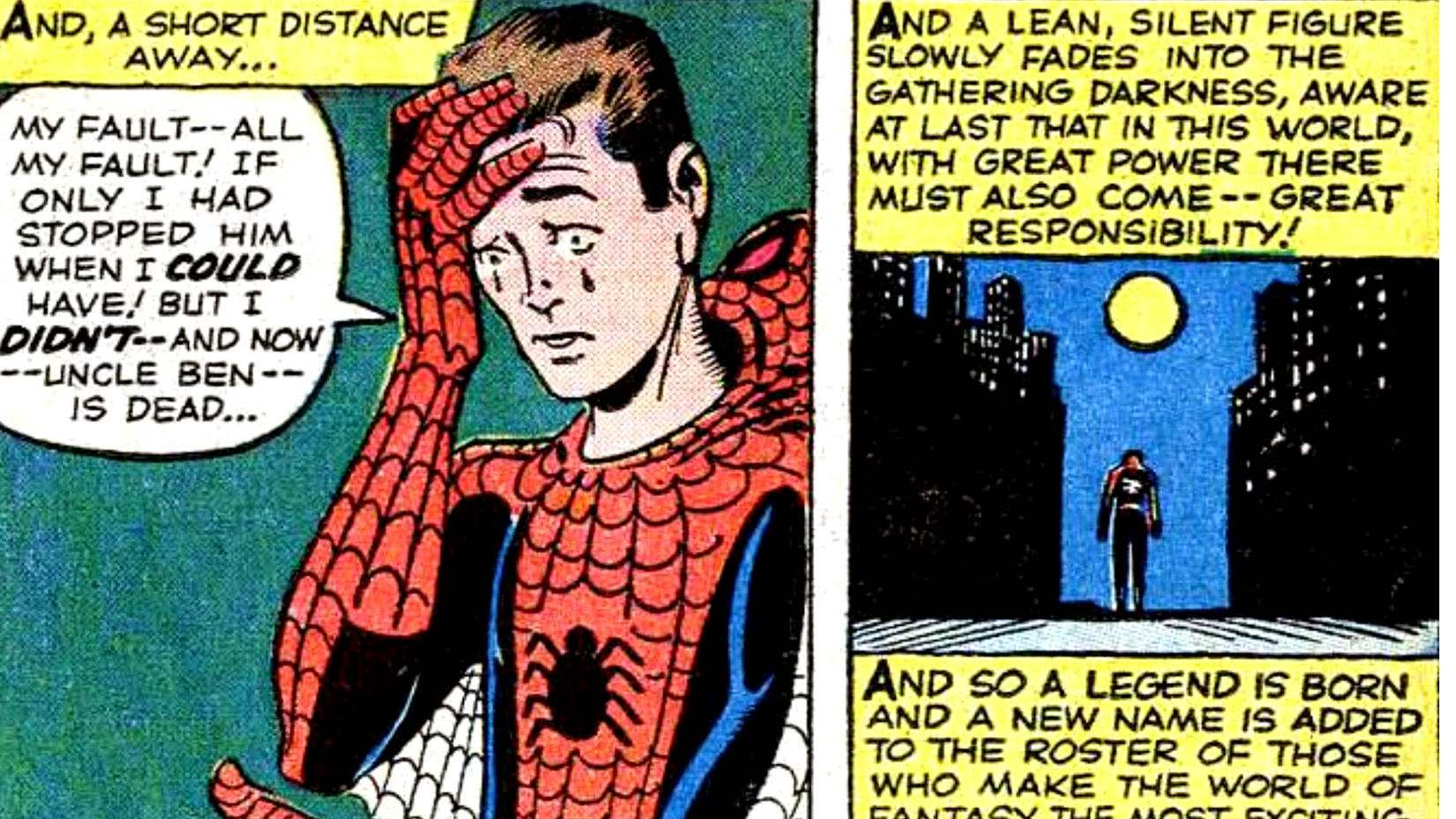 Stan Lee says Spider-Man's great power comes with great responsibility in Amazing Fantasy #15