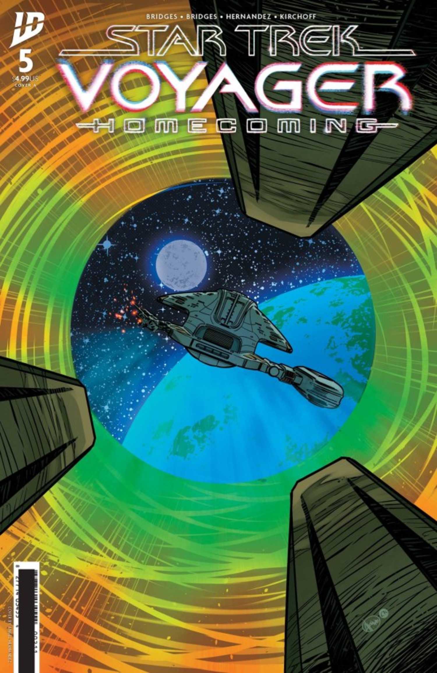 Star Trek Voyager Homecoming #5 cover, Voyager approaching Earth through a wormhole