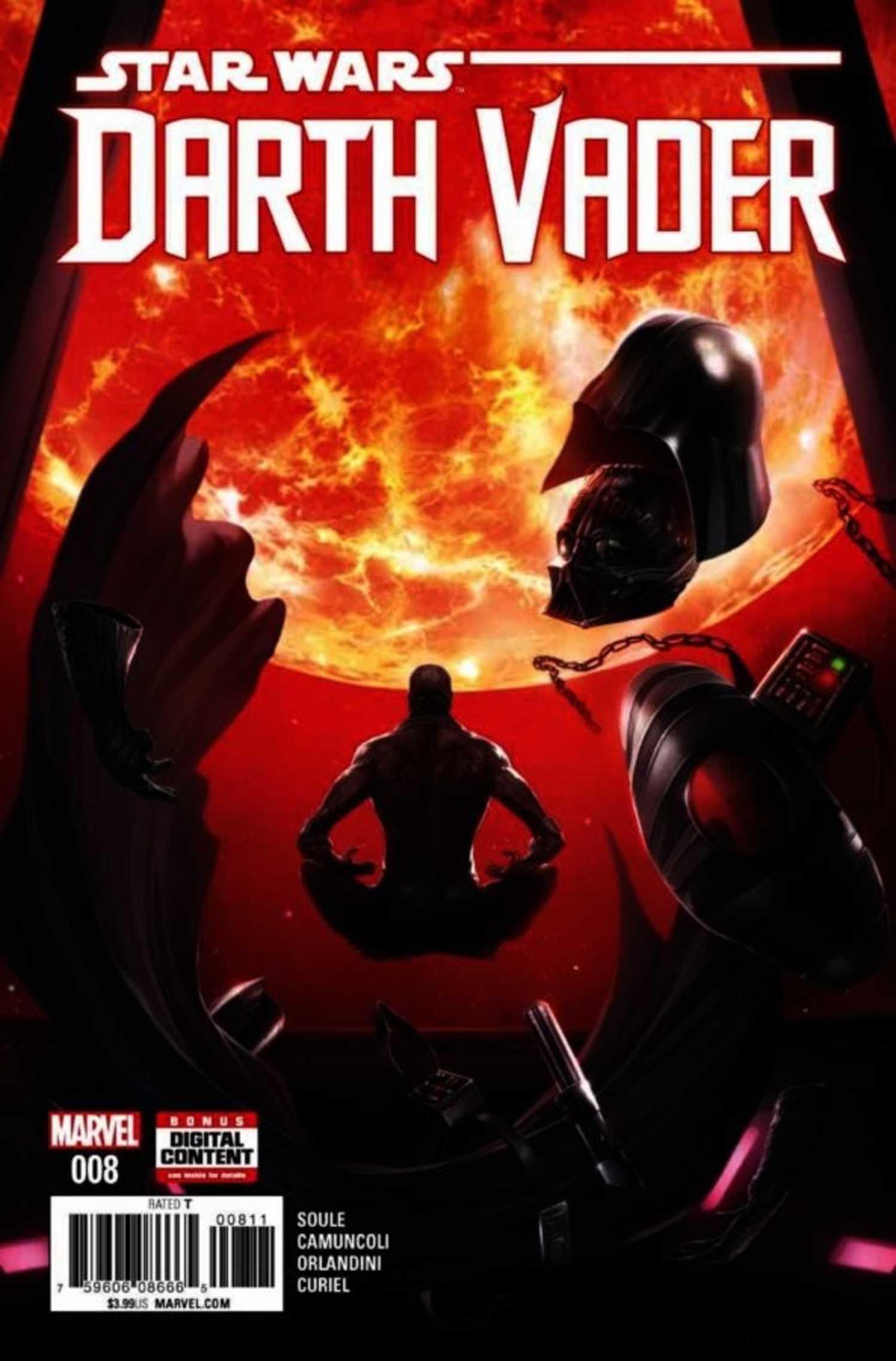 Star Wars Darth Vader #8 cover, Vader meditating as pieces of his armor float around him