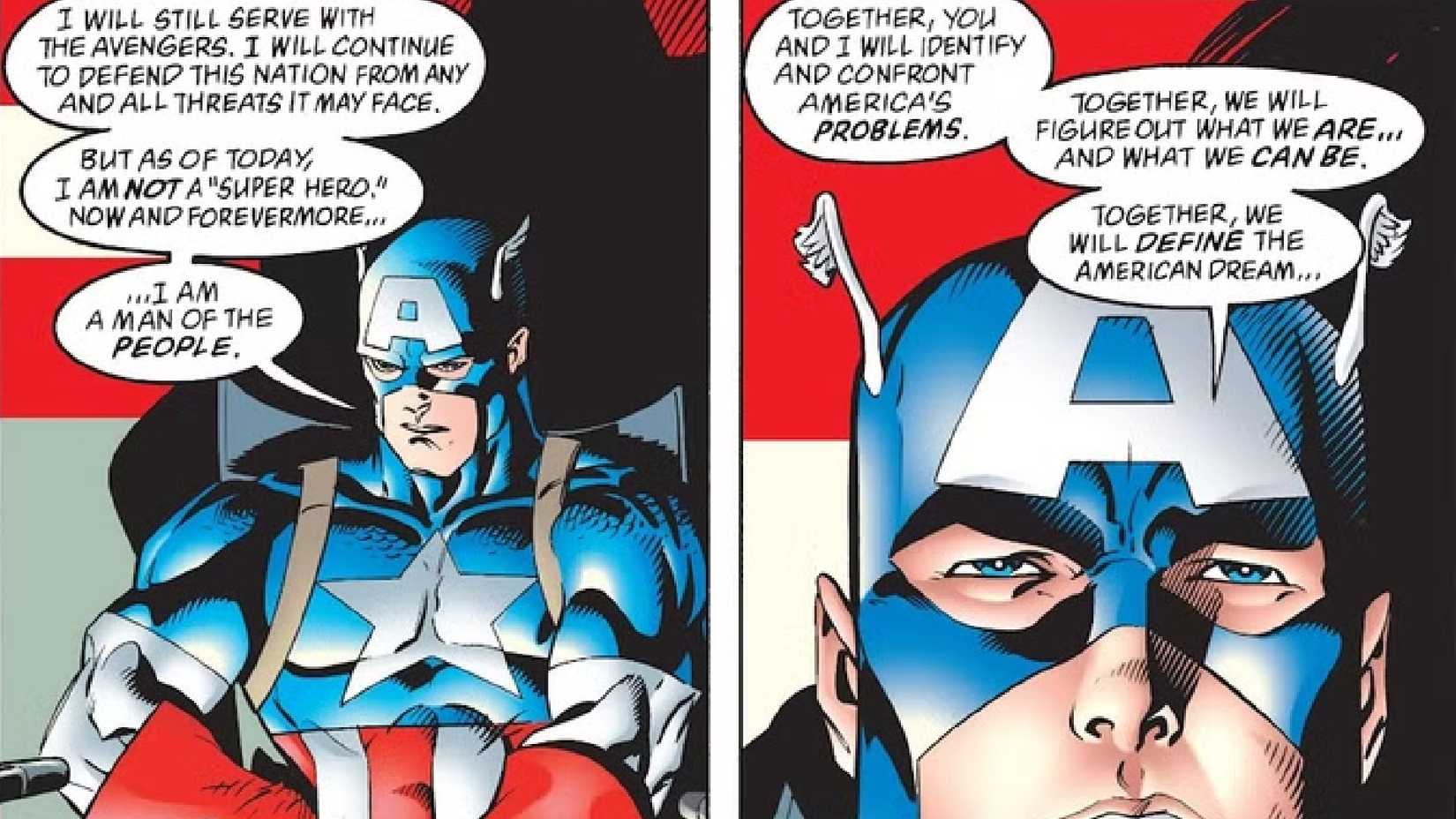 Steve Rogers delivers a speech in front of the US Flag in Captain America #7