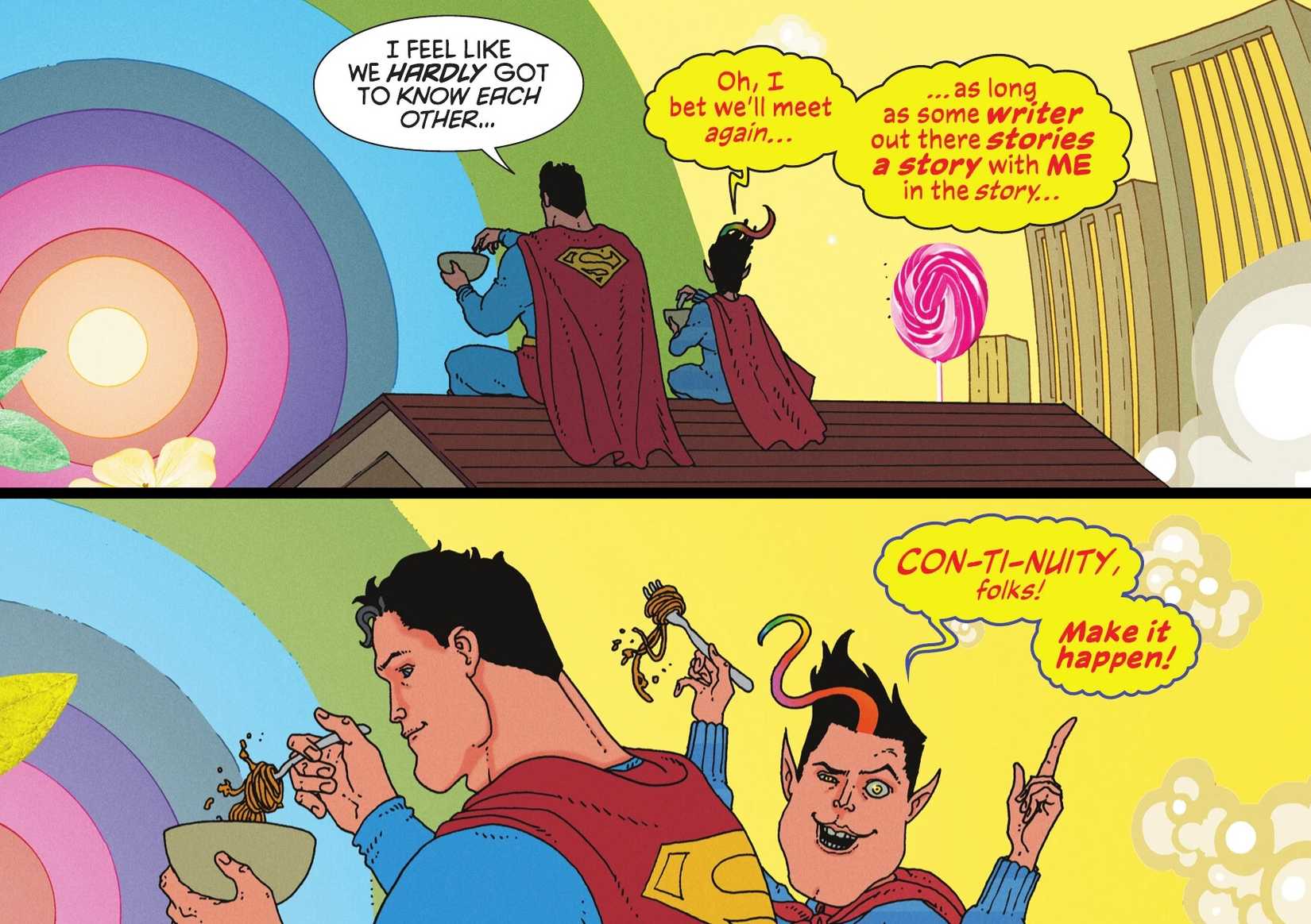 Superman come espaguete com Kal-Elf na história em quadrinhos do espectro de criptonita