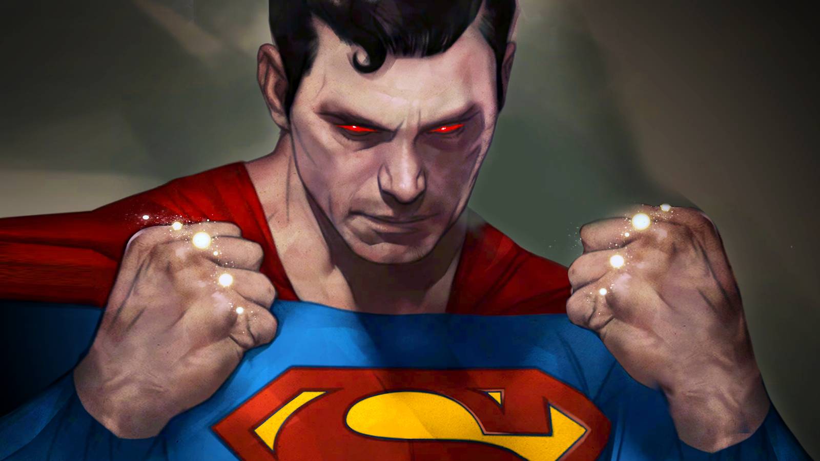Superman Fists Raised Glowing Eyes in Comic Cover Art