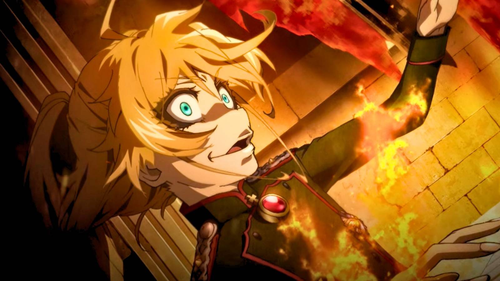 Tanya seen playing a piano while sitting in a room engulfed in flames