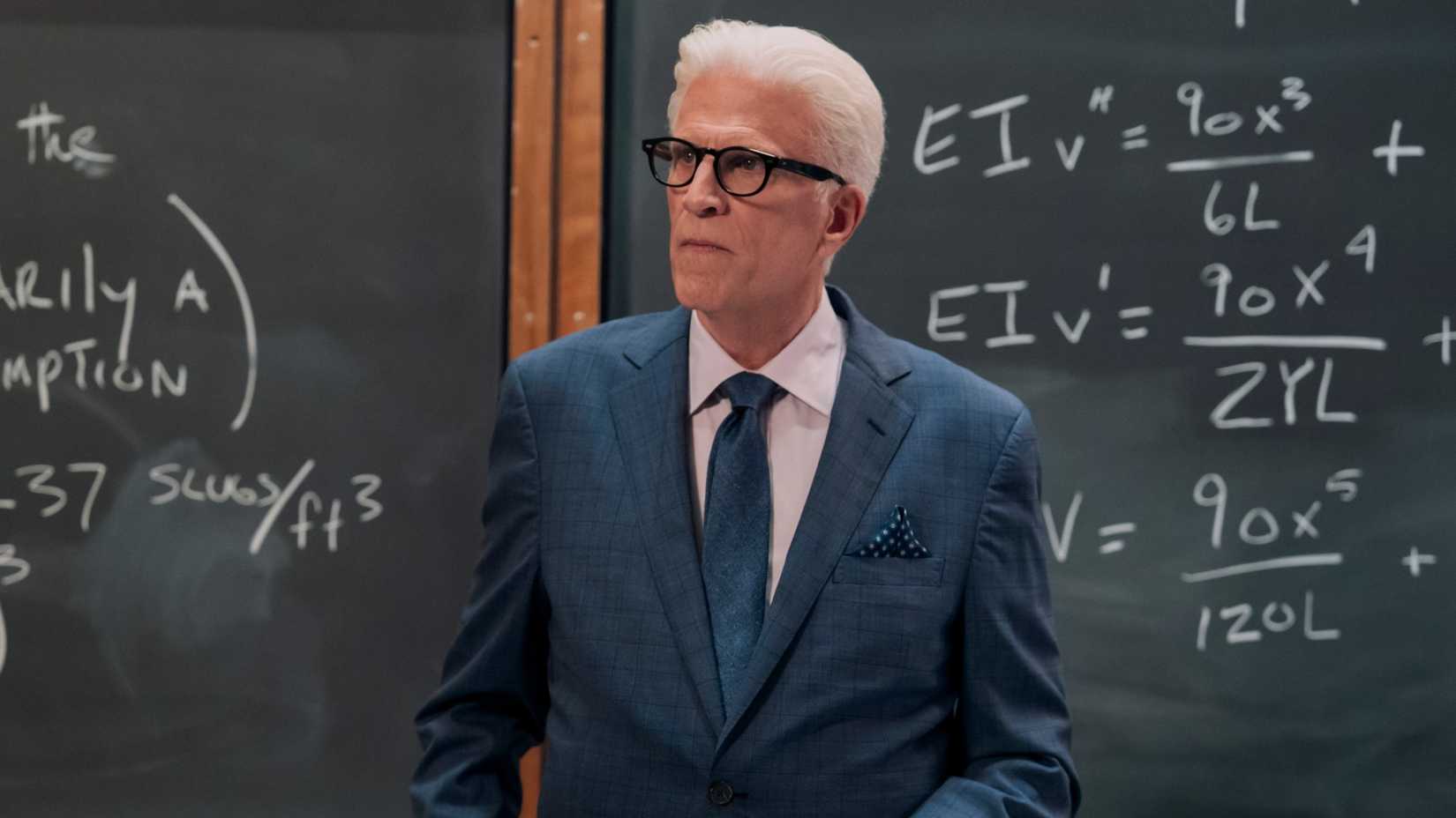 Ted Danson in front of a chalkboard in A Man on the Inside season 2