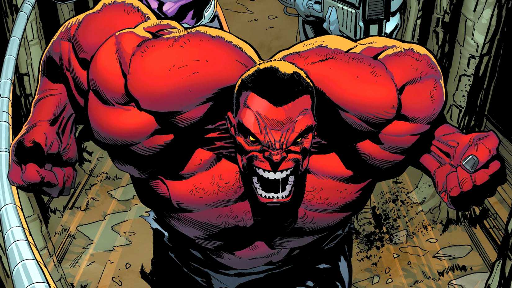 Thaddeus Ross aka Red Hulk charges across a hall in Marvel Comics