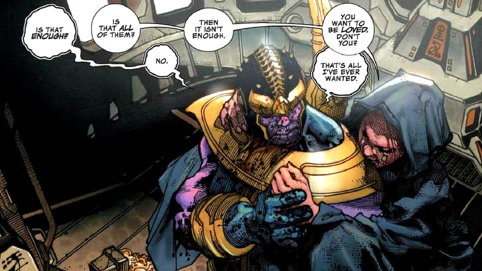 Thanos talks with Lady Death about his motivations in Marvel Comics