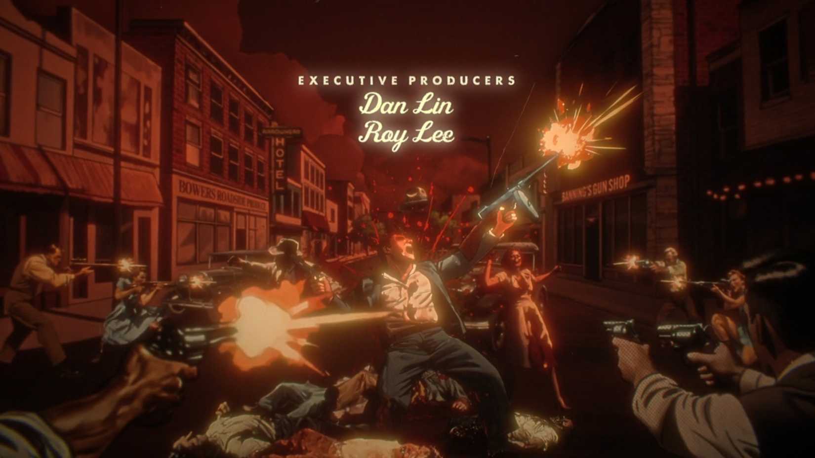 O tiroteio na Bradley Gang nos créditos iniciais de Welcome to Derry episódio 2