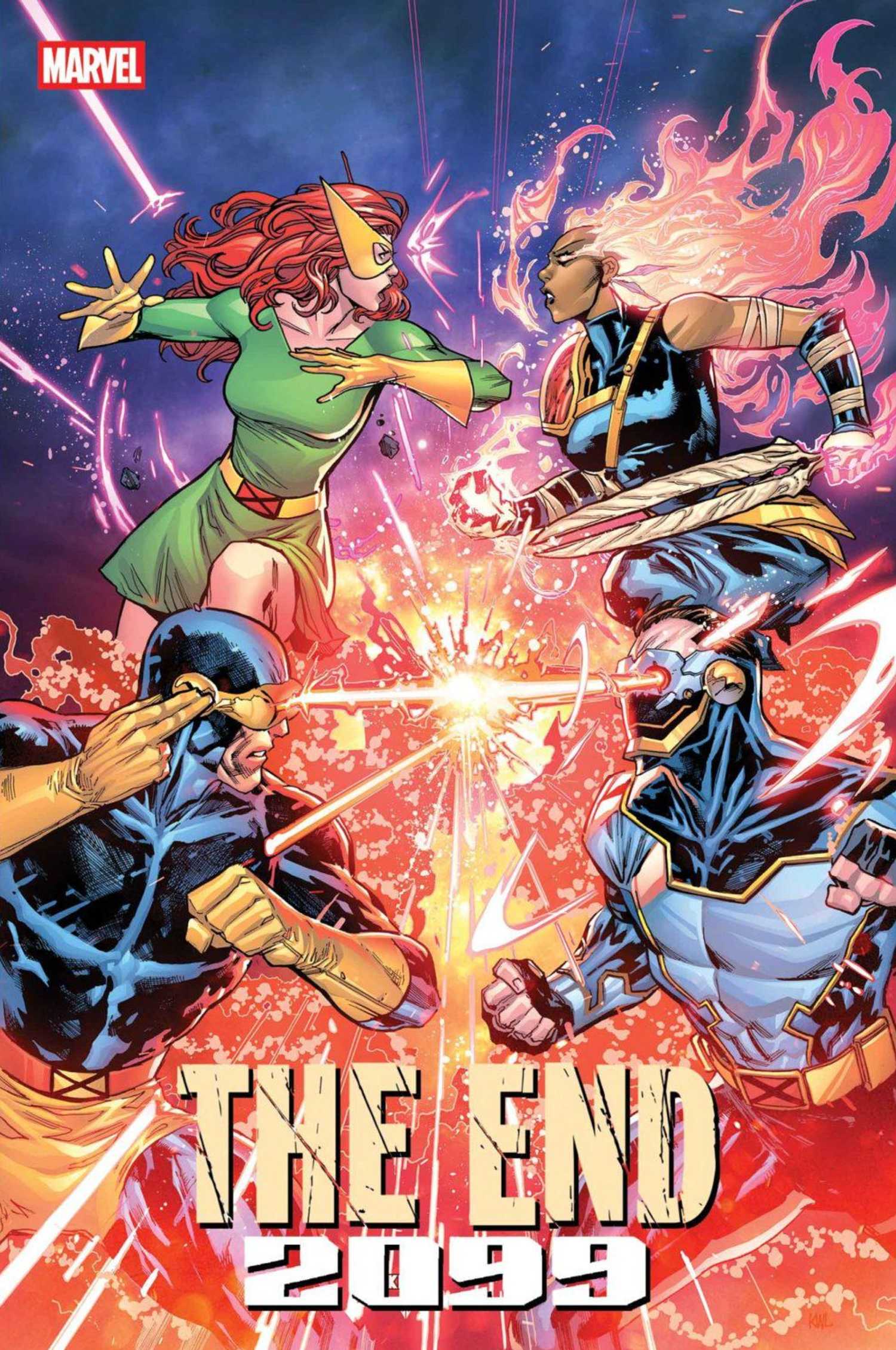 THE END 2099 3 VARIANT COVER SHOWING PRESENT AND FUTURE X-MEN JEAN GREY AND CYCLOPS BATTLING