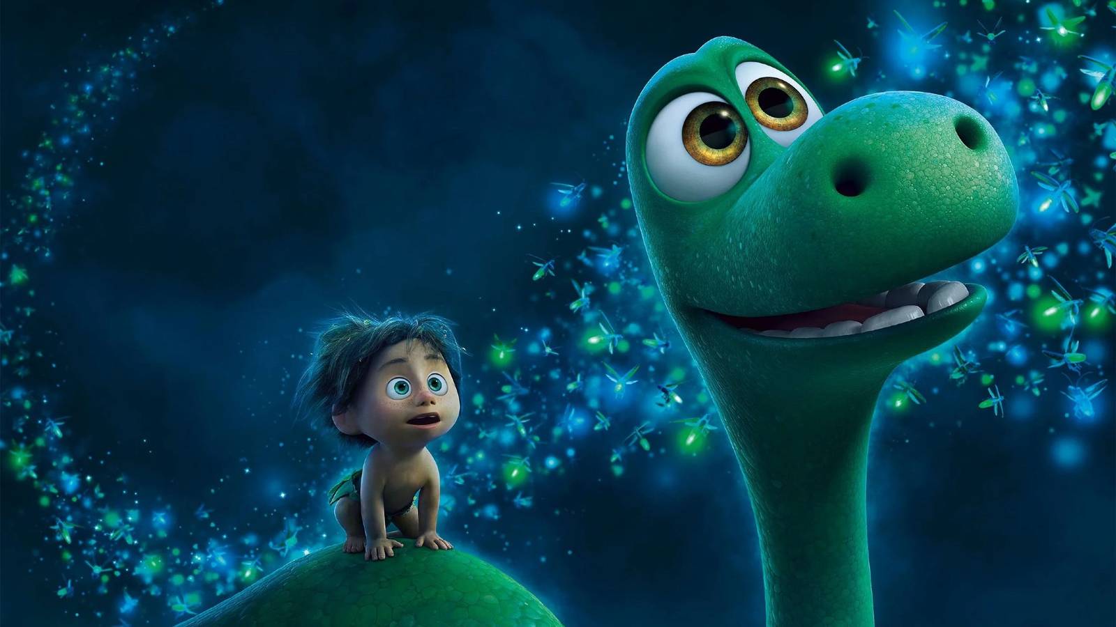 Arlo and the dinosaur look up in wonder in The Good Dinosaur