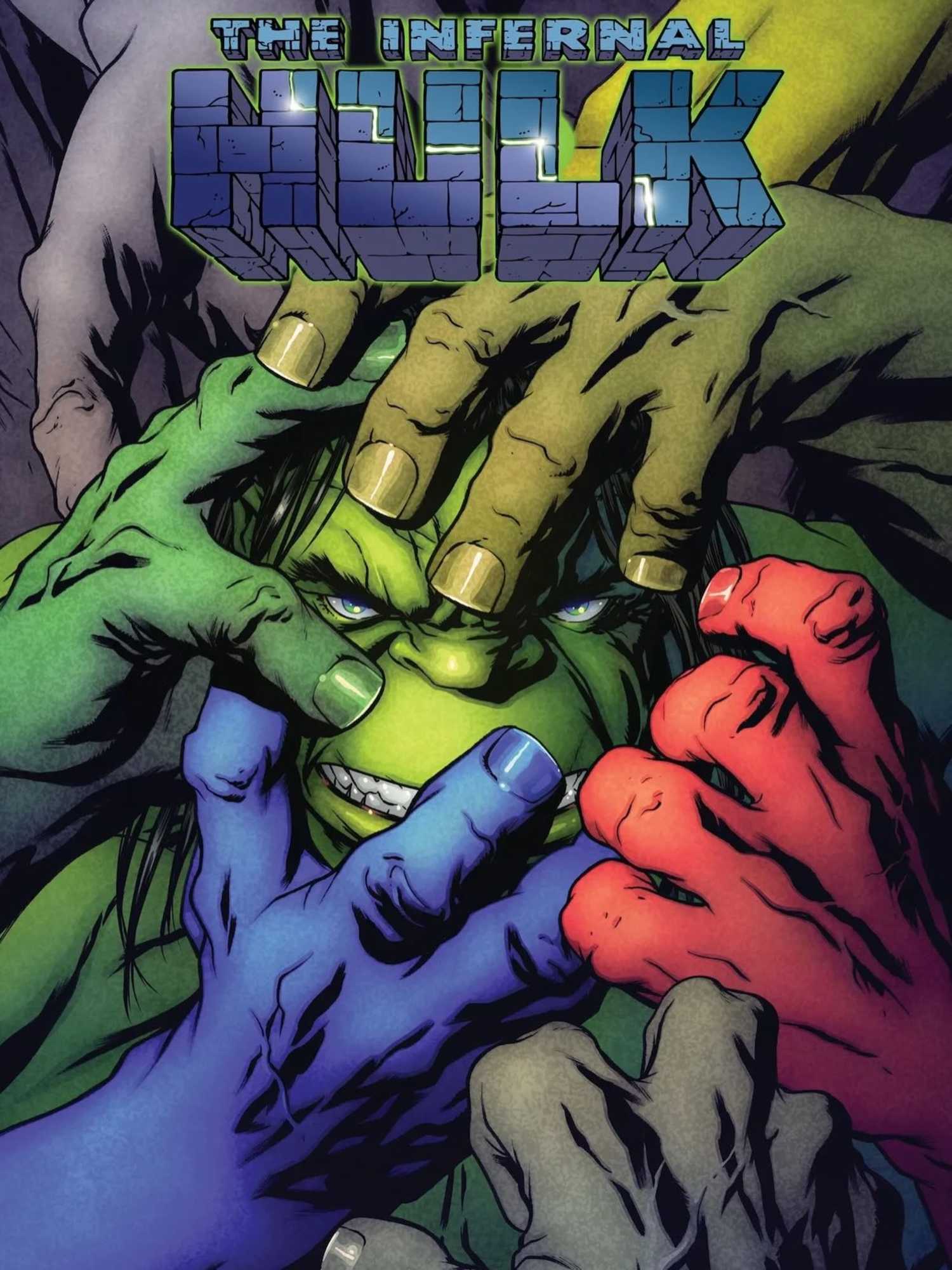 THE INFERNAL HULK SHOWING MANY HULK HANDS TOUCHING HULK'S FACE