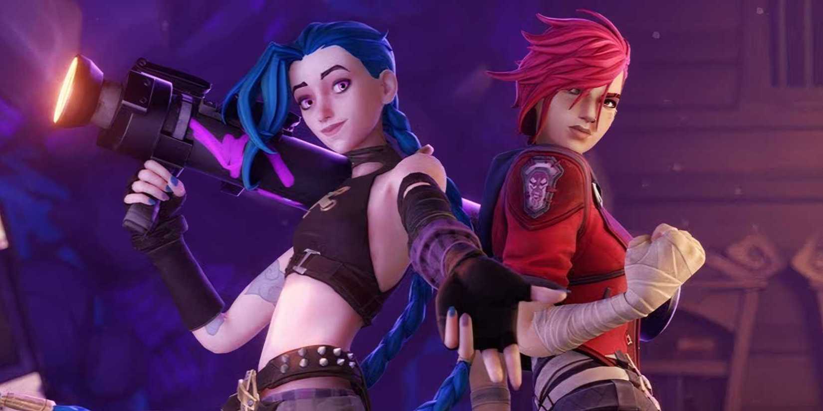 Jinx e Vi em suas skins no Fortnite