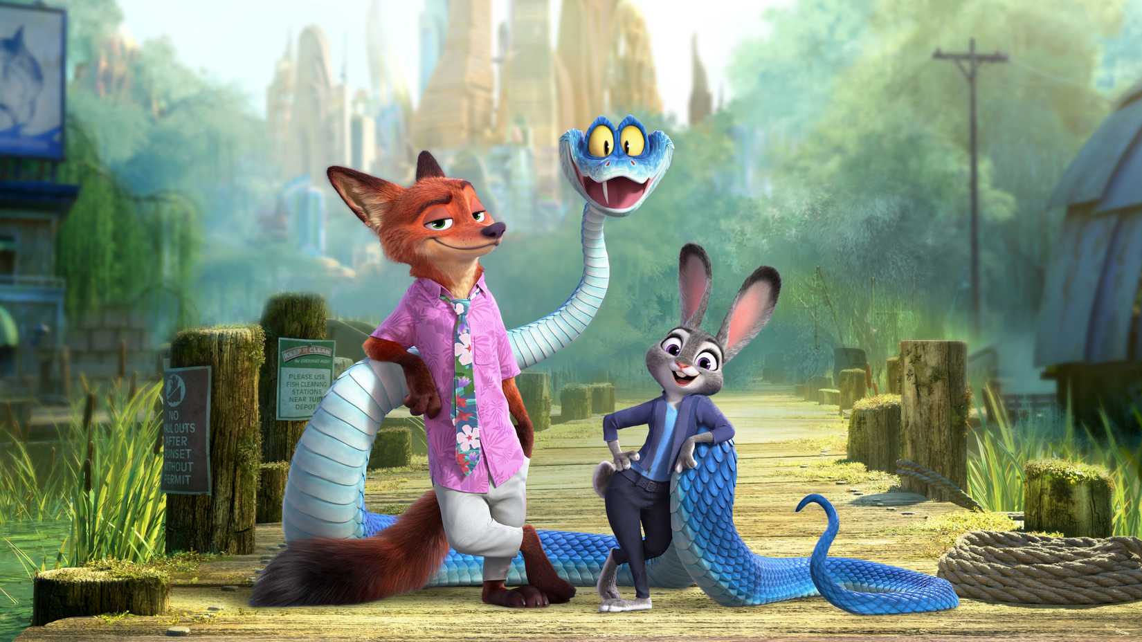 Judy Hopps, Nick Wilde e Gary De'Snake em Zootopia 2