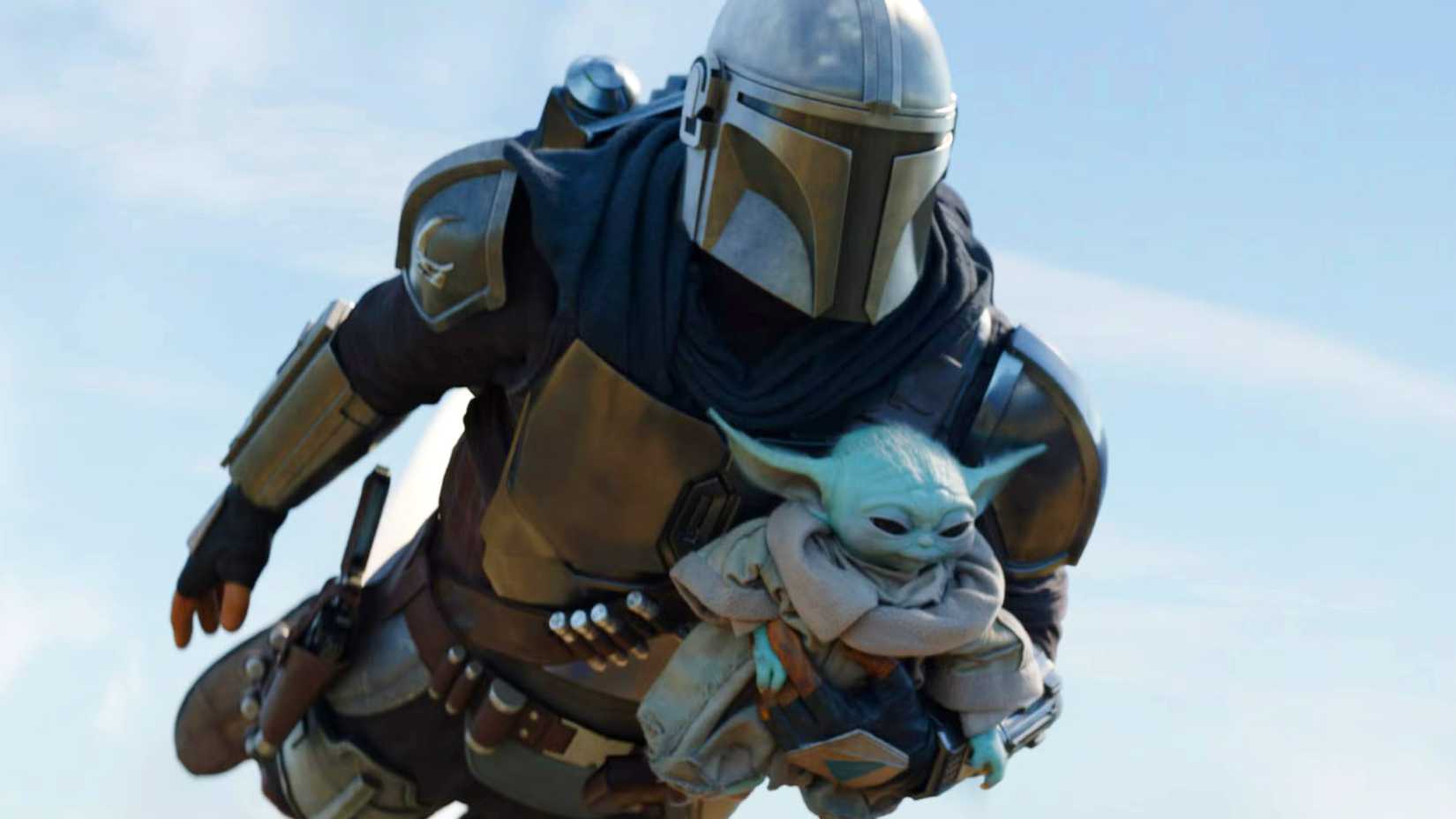 The Mandalorian voando com Grogu