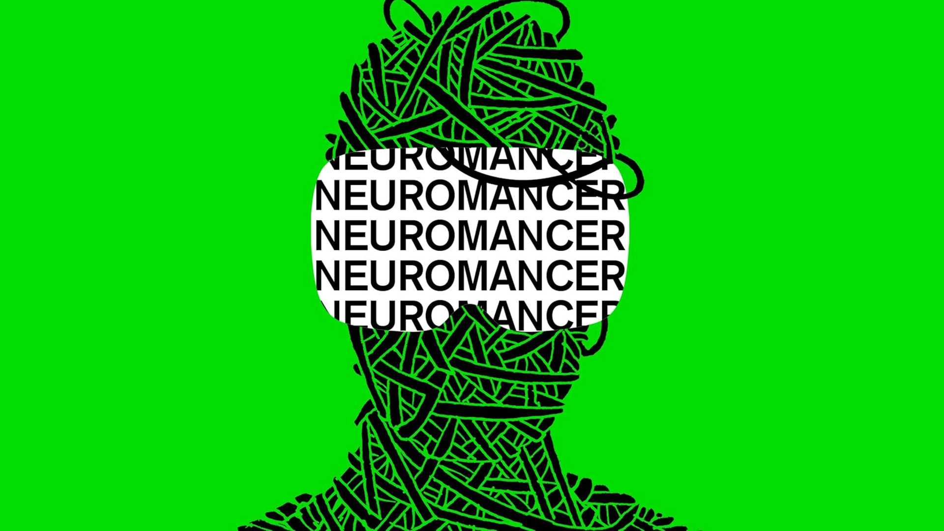 The Neuromancer alternate title shows a person made out of power cords wearing goggles