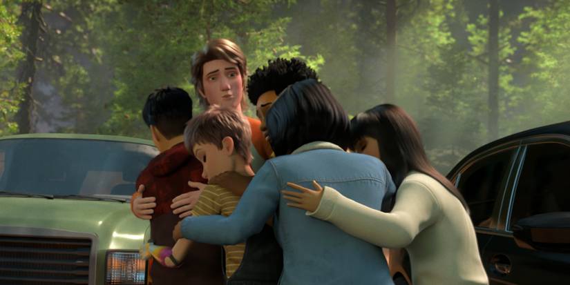 Os Seis da Nublar se abraçando em Jurassic World Chaos Theory