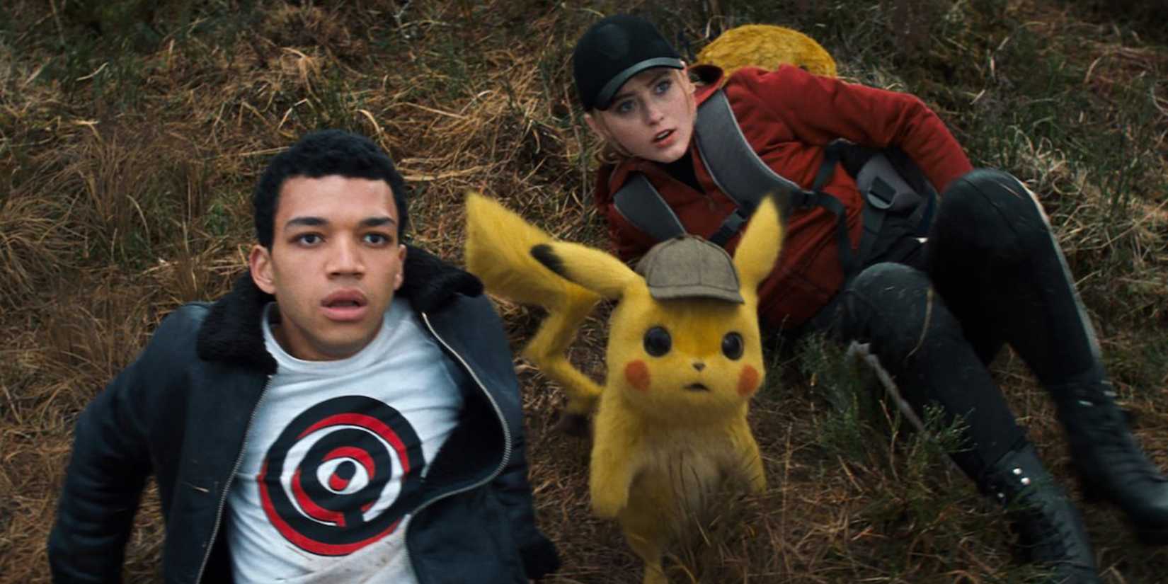Tim, Lucy e Pikachu no filme Detetive Pikachu