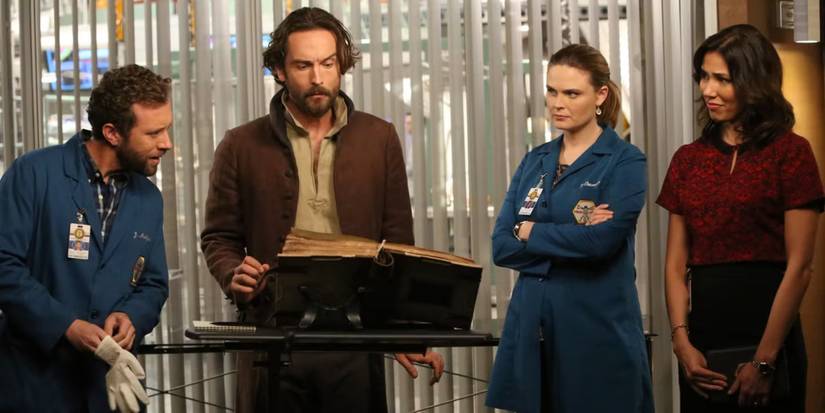 TJ Thyne Tom Mison Emily Deschanel Michaela Conlin in Bones Sleepy Hollow Crossover