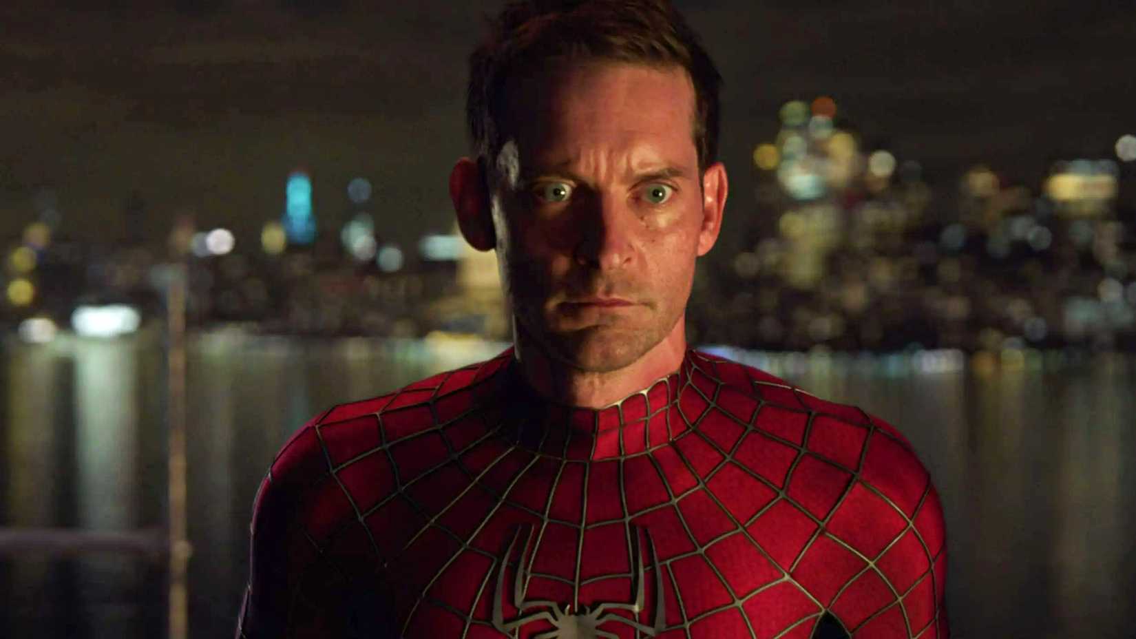 Tobey Maguire's Spider-Man looking surprised and serious in Spider-Man: No Way Home