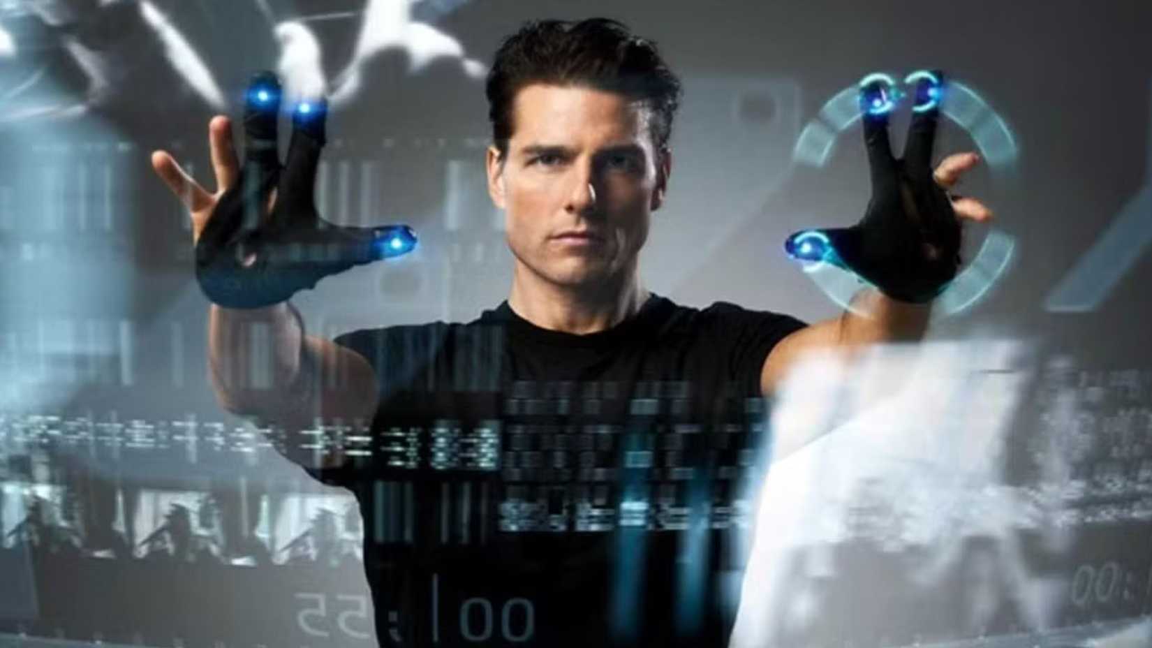 Tom Cruise usando tecnologia PreCrime em Minority Report
