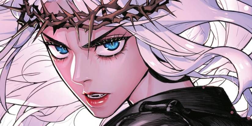 Capa do volume 1 de Unholy Blood mostra Hayan com cabelo branco e uma coroa de espinhos