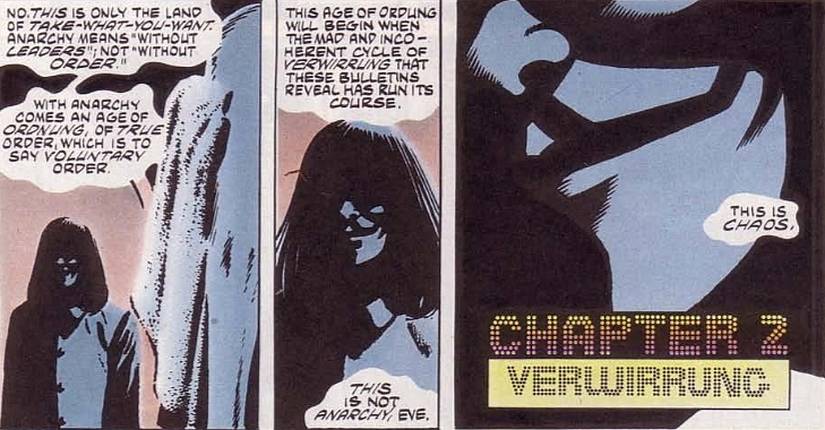 V de Vingança, V explica a diferença entre anarquia e caos