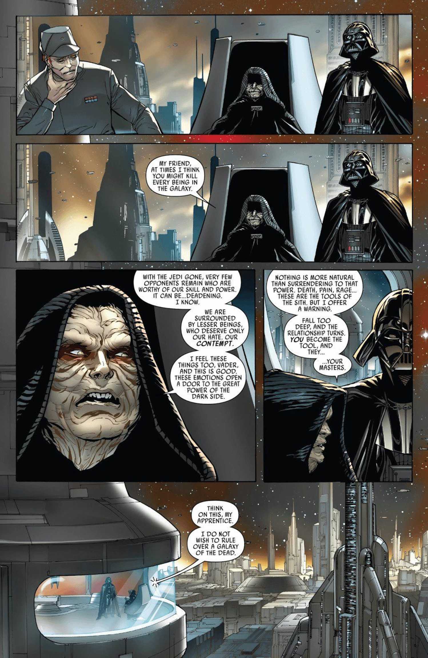 Vader #8, Palpatine lectures Vader about too much killing