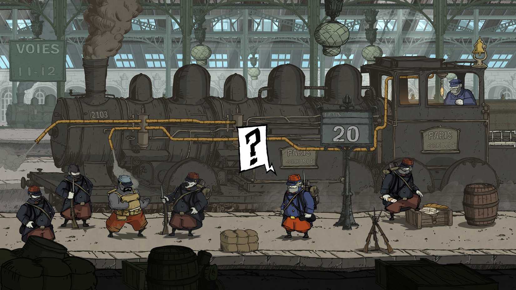 Valiant Hearts characters in a train station