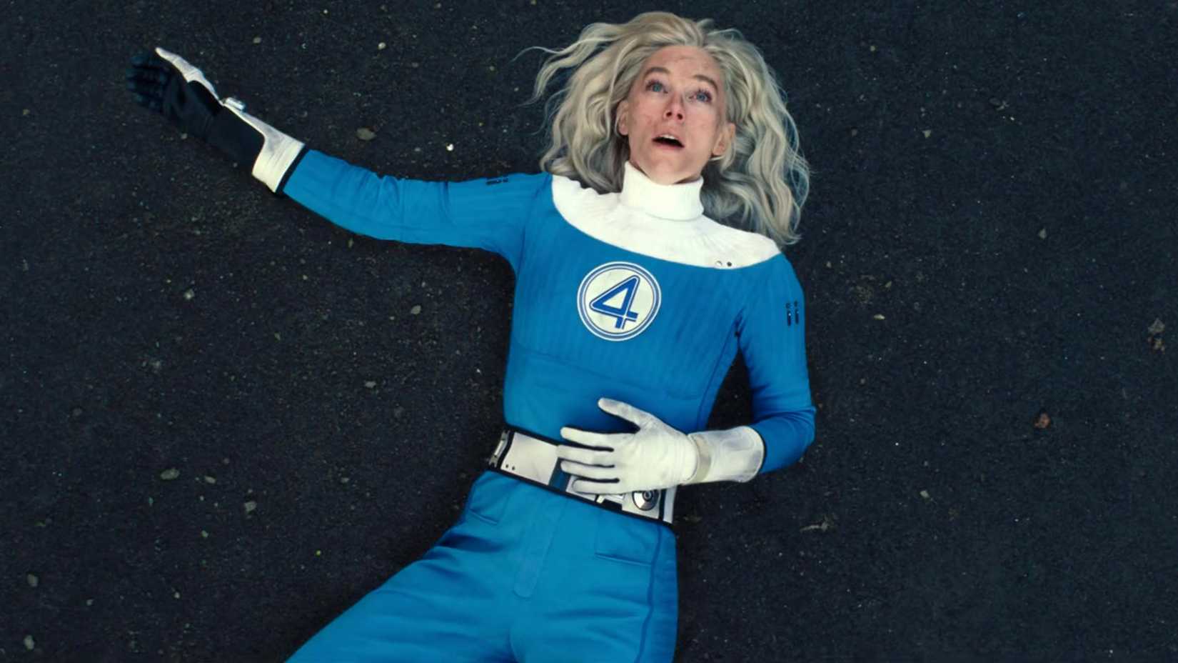 Sue Storm de Vanessa Kirby ferida no chão em Quarteto Fantástico: First Steps
