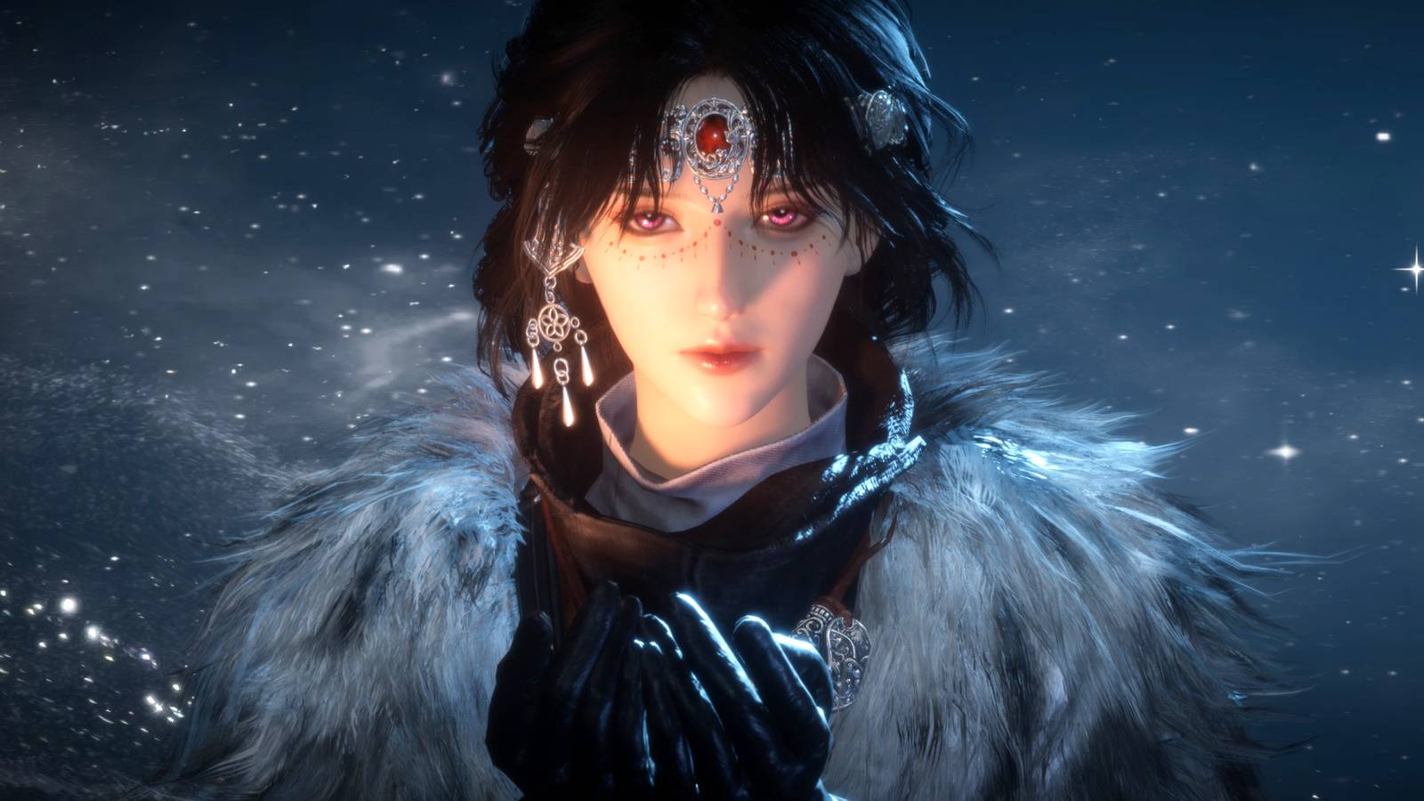 A Where Winds Meet character looking directly at the camera