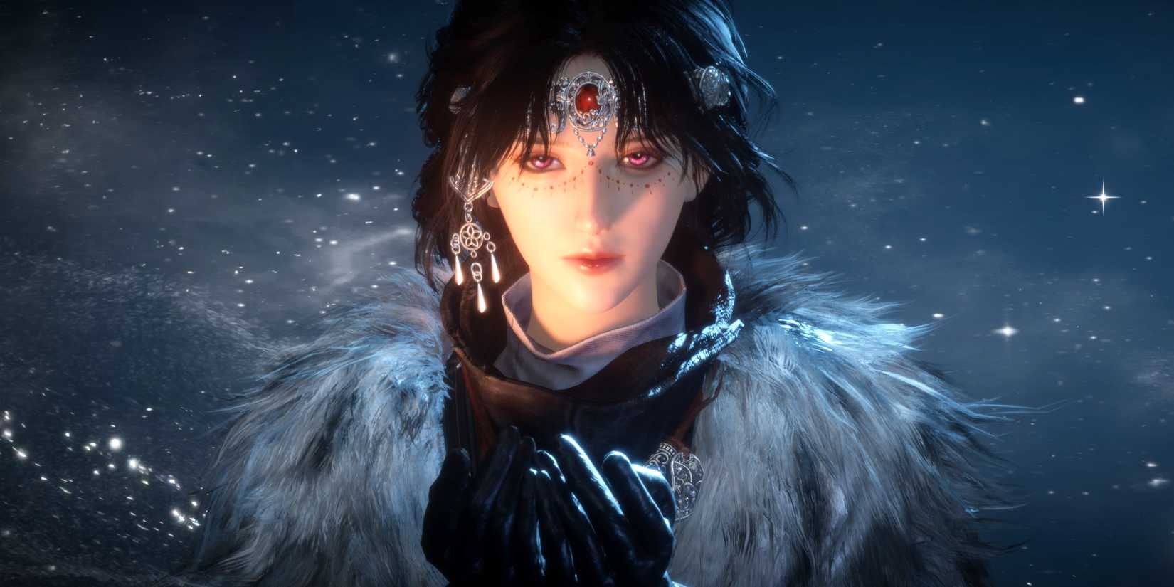 A Where Winds Meet character looking directly at the camera