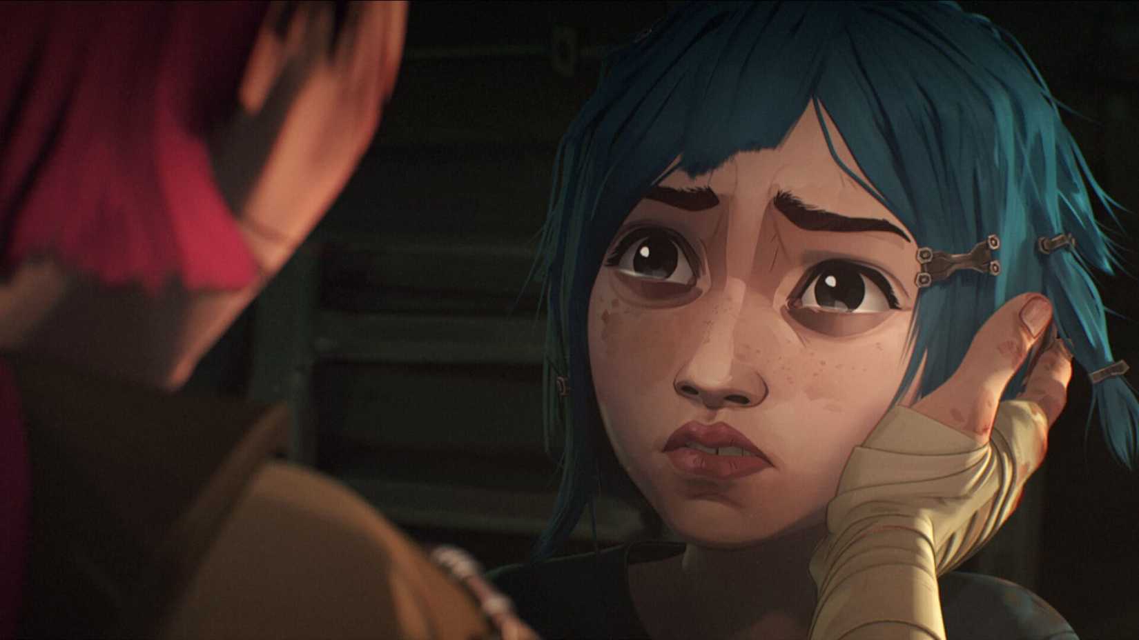 Jinx jovem encara Vi com culpa em Arcane, temporada 1, episódio 3