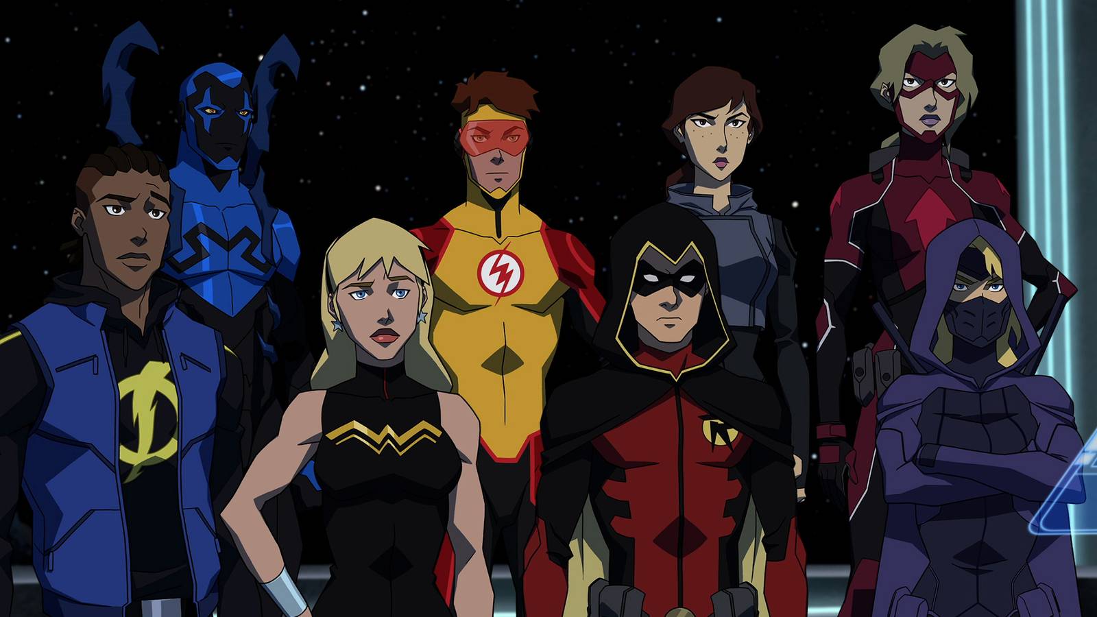 A group of Young Justice members standing together in season 3