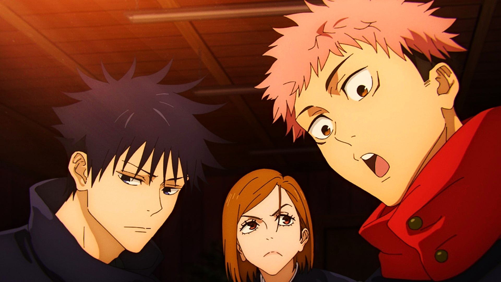 Yuji Itadori, Megumi Fushiguro e Nobara Kugisaki di Jujutsu Kaisen