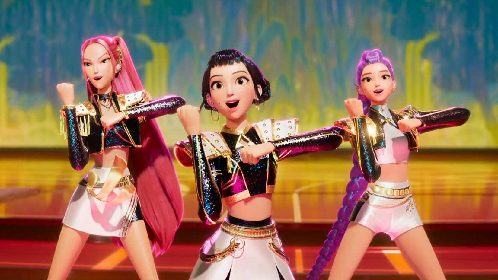 Zoey liderando a dança para Golden em KPop Demon Hunters