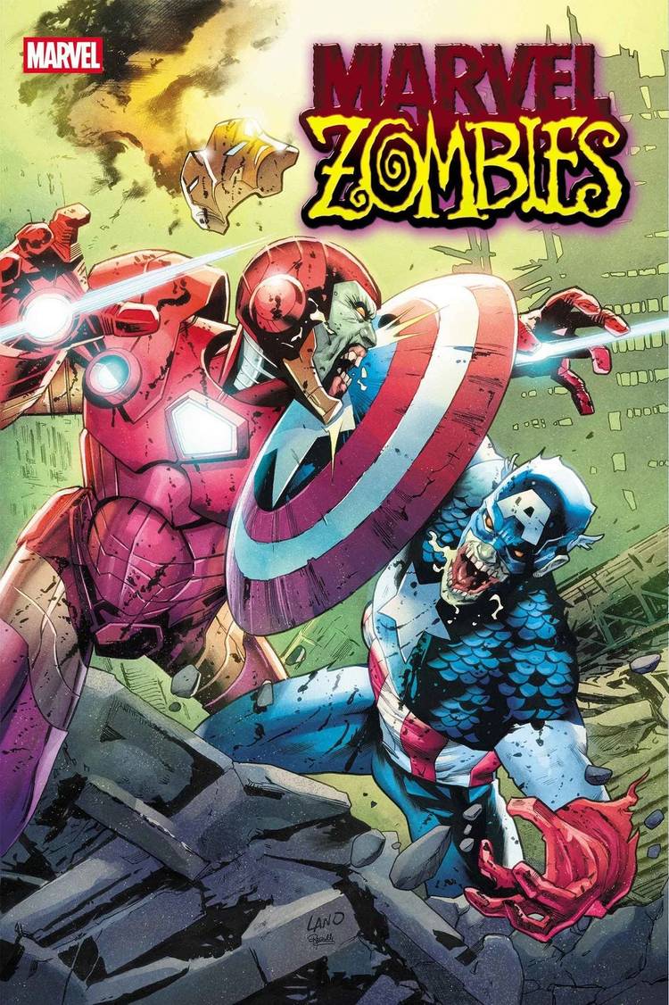Zombiefied Iron Man and Captain America fight in Marvel Zombies Red Band #3 cover variant