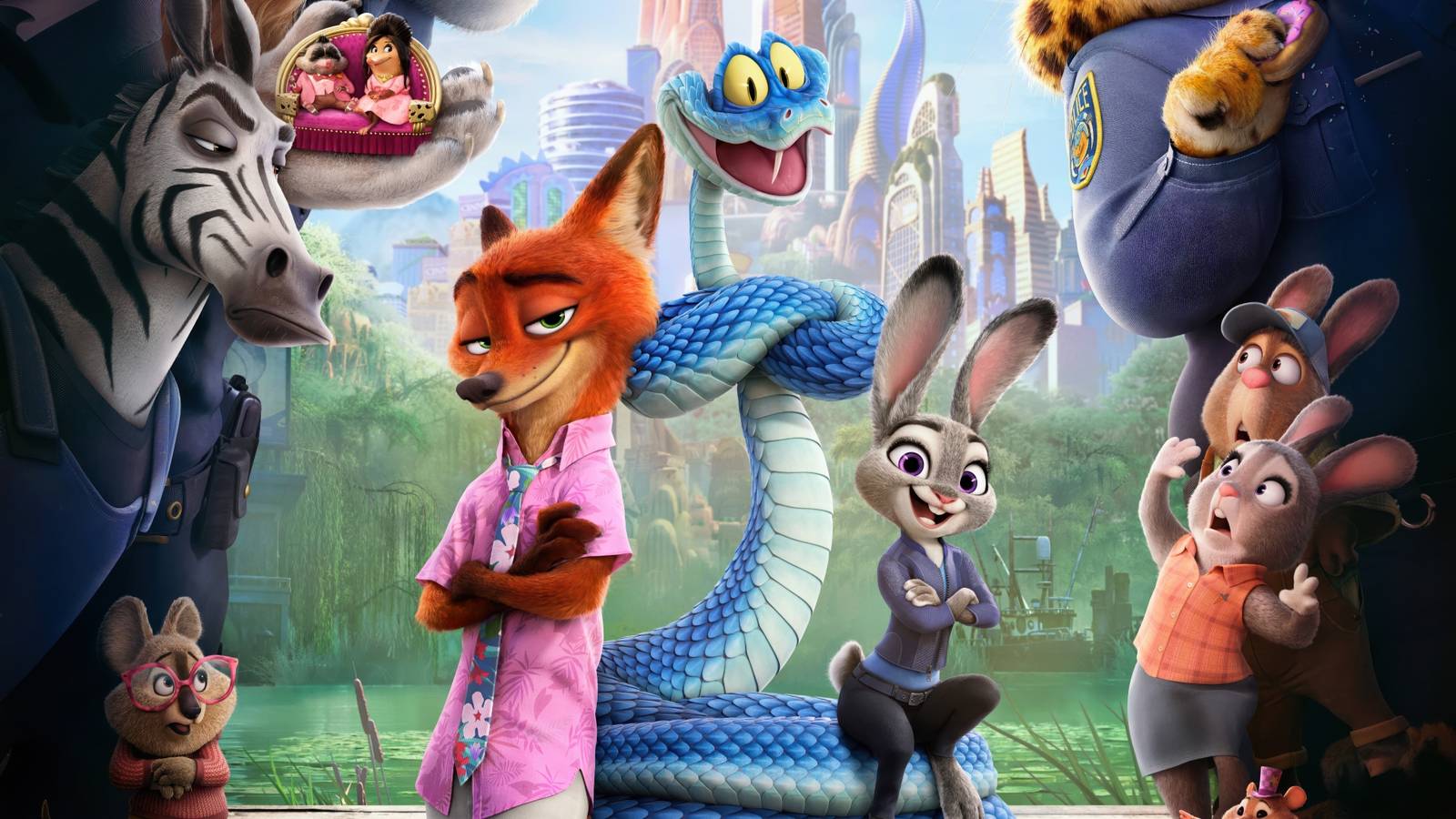 Nick Wilde, Gary, and Judy Hopps in Zootopia 2 poster
