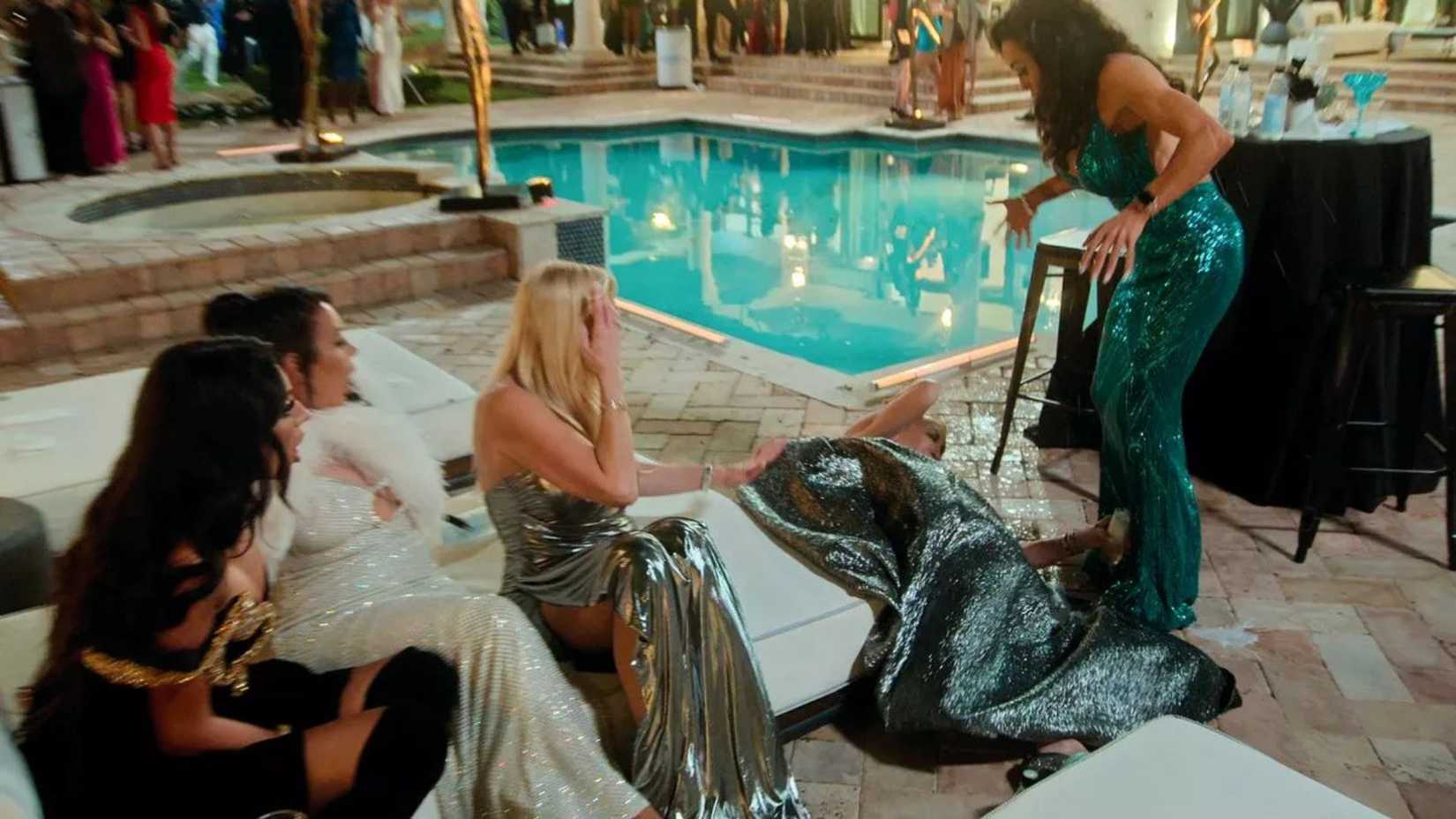 Cast of a Members Only Palm Beach member falling out of her chair