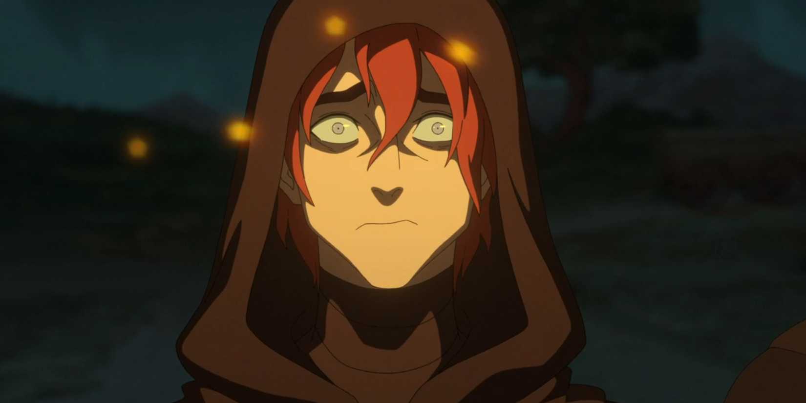 a young caleb looking worried as he looks ahead in the mighty nein