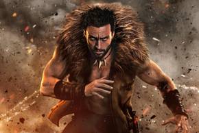 Aaron Taylor-Johnson's Kraven the Hunter runs as he's shot at